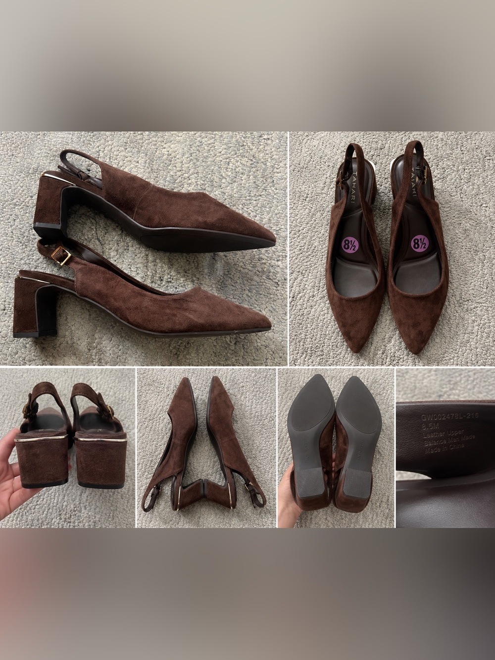 Tahari Brown Suede Slingback Block Heel Pumps 8.5